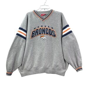 NFL Denver Broncos Sweatshirt Mens 2XL Gray V-Neck Pullover Embroidered Logo NFL